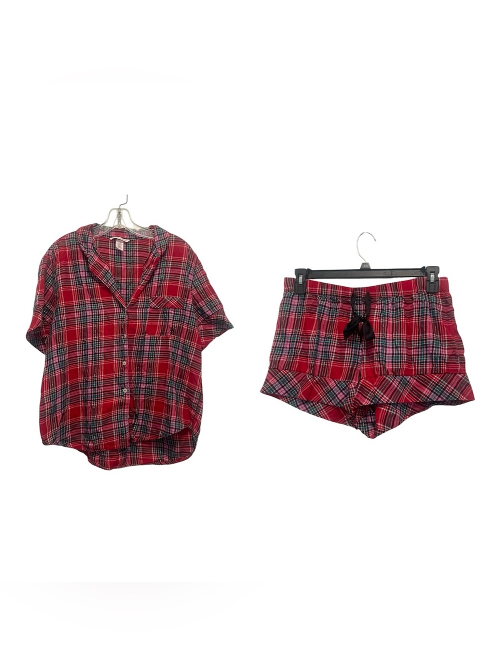Women’s Victorias Secret Plaid Pajama Short Set M Pink Red Black